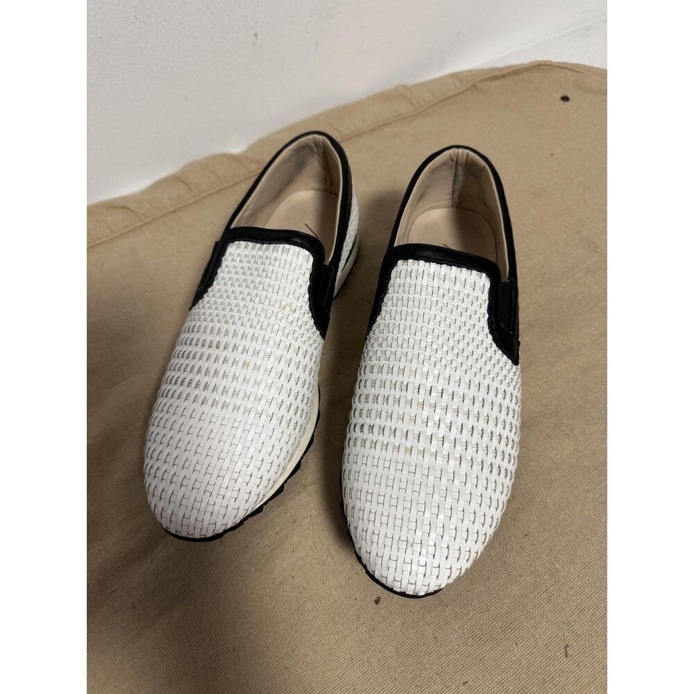 Bacco Bucci Shoes Mens Size 9.5 White Black LAMA Woven Slip On Loafers Casual